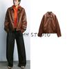 Spring New Women's Clothing French Retro Textured Poly Urethane Leather Fashion Pilot Jacket Outwear 4391859