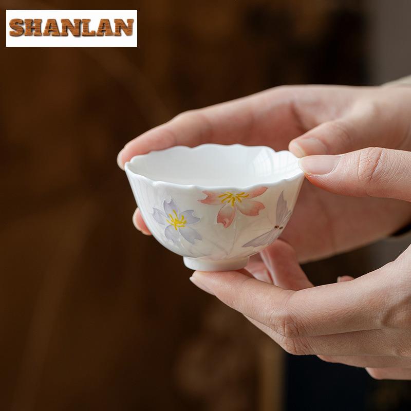 50ml Hand-painted Flowers Butterfly Teacup Antique Tea Bowl Cup For Tea Tea-tasting Meditation Cup Jianzhan Master Cups Teaware