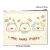 Happy Puppy Cosmetic Bag Lovely Cartoon Little Dog Makeup Storage Bag Travel Toiletry Bag Large Capacity Canvas Storage Pouch