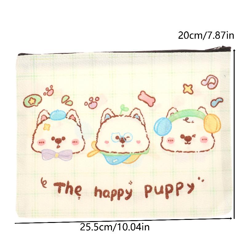 Happy Puppy Cosmetic Bag Lovely Cartoon Little Dog Makeup Storage Bag Travel Toiletry Bag Large Capacity Canvas Storage Pouch
