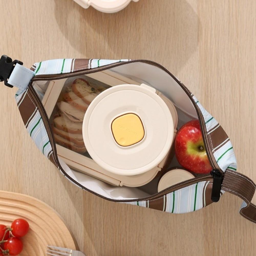 Large Capacity Striped Insulated Lunch Bag Waterproof Food Storage Bag Thermal Cooler Tote School