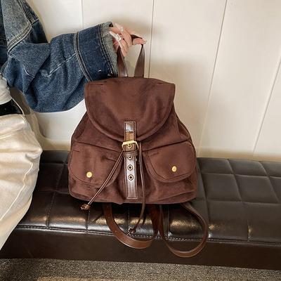 Suede Backpack Bag Women's Autumn New Fashion Retro Backpack Large Capacity Bucket Bag