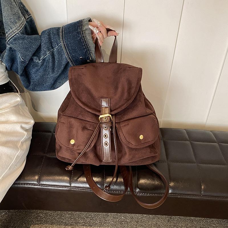 Suede Backpack Bag Women's Autumn New Fashion Retro Backpack Large Capacity Bucket Bag