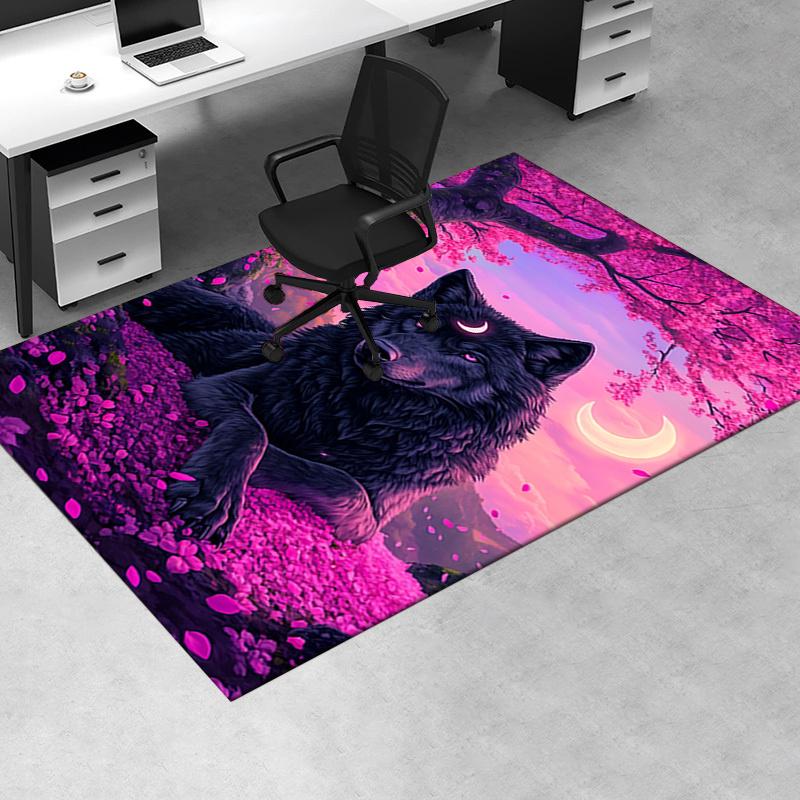 Charming Wolf Moon Chair Mat Office Carpet, Large Rug for Home Decor, Sofa Mat, Desk Pad Gift, Suita