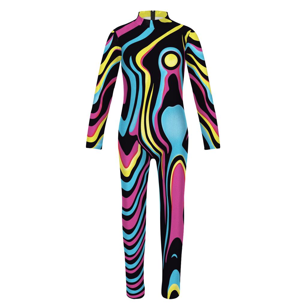 Iootiany Halloween Parent-child Color Graffiti Printed Bodysuit Purim Role Play Costume Children's Carnival Tights Jumpsuit 2025