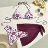 2025 European & American Print Lace-Up Bikini: Sexy Three-Piece Swimsuit Women's Beachwear