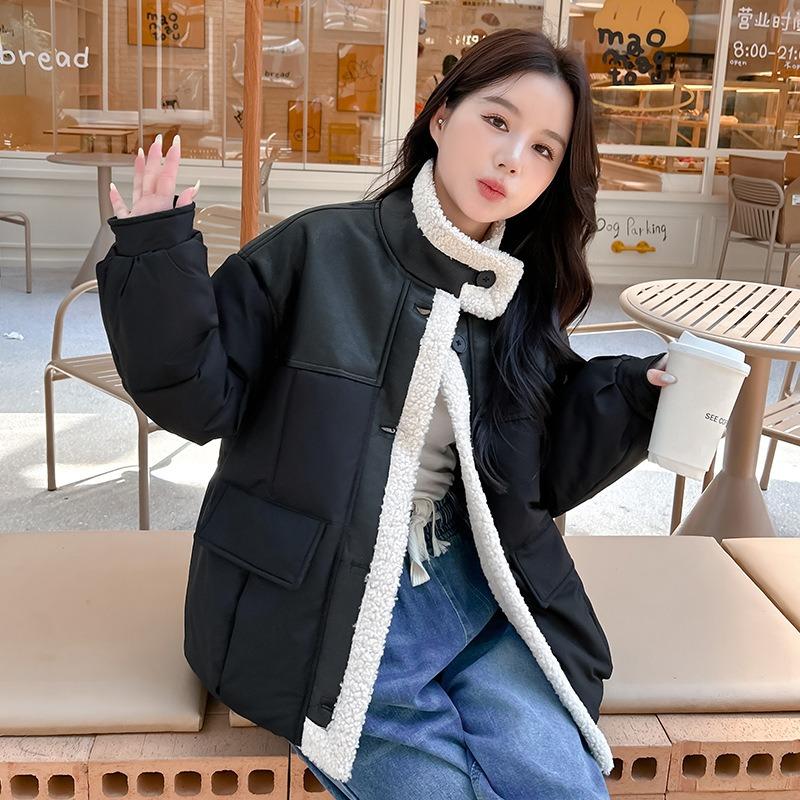 Retro Down Cotton Clothes Stand-up Collar Women's Winter Velvet Jacket New Loose Short Splicing Jacket