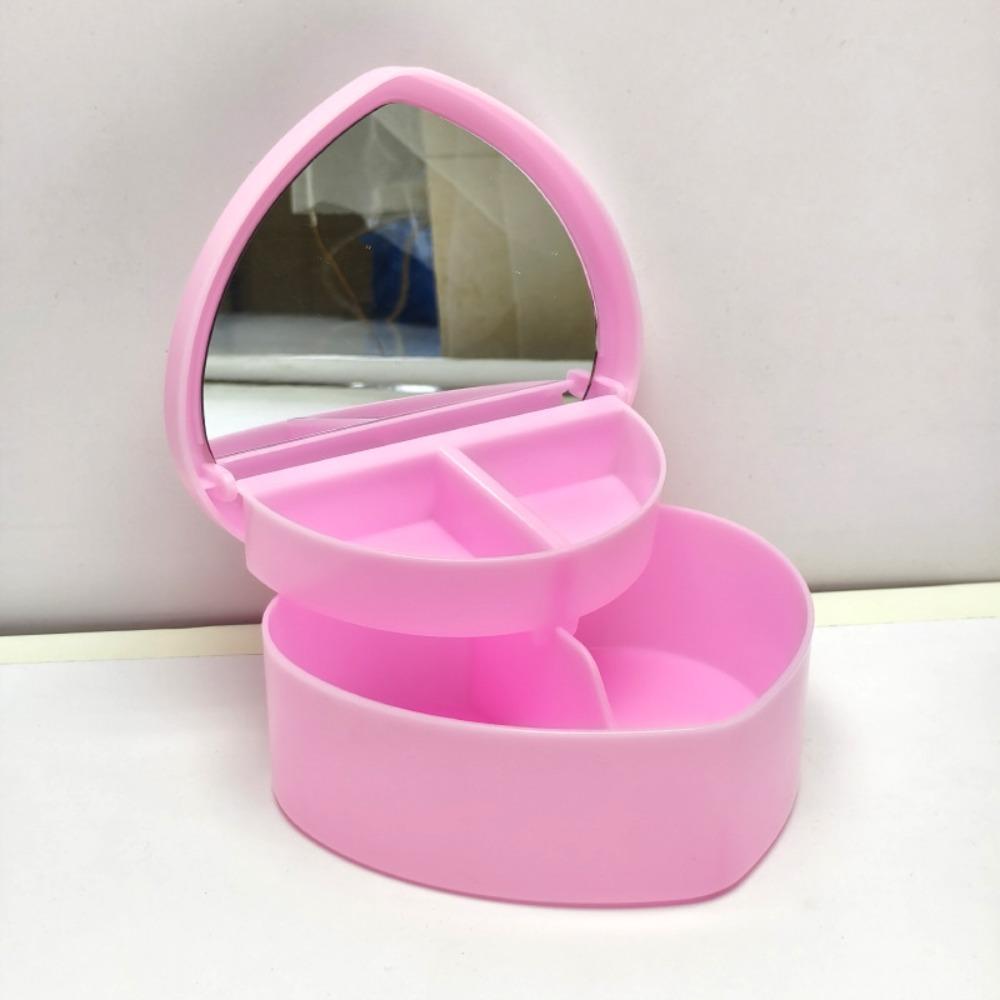 Large Capacity Heart Shape Jewelry Box with Mirror Plastic Jewelry Case Boxes Solid Color Portable Jewelry Organizer Display