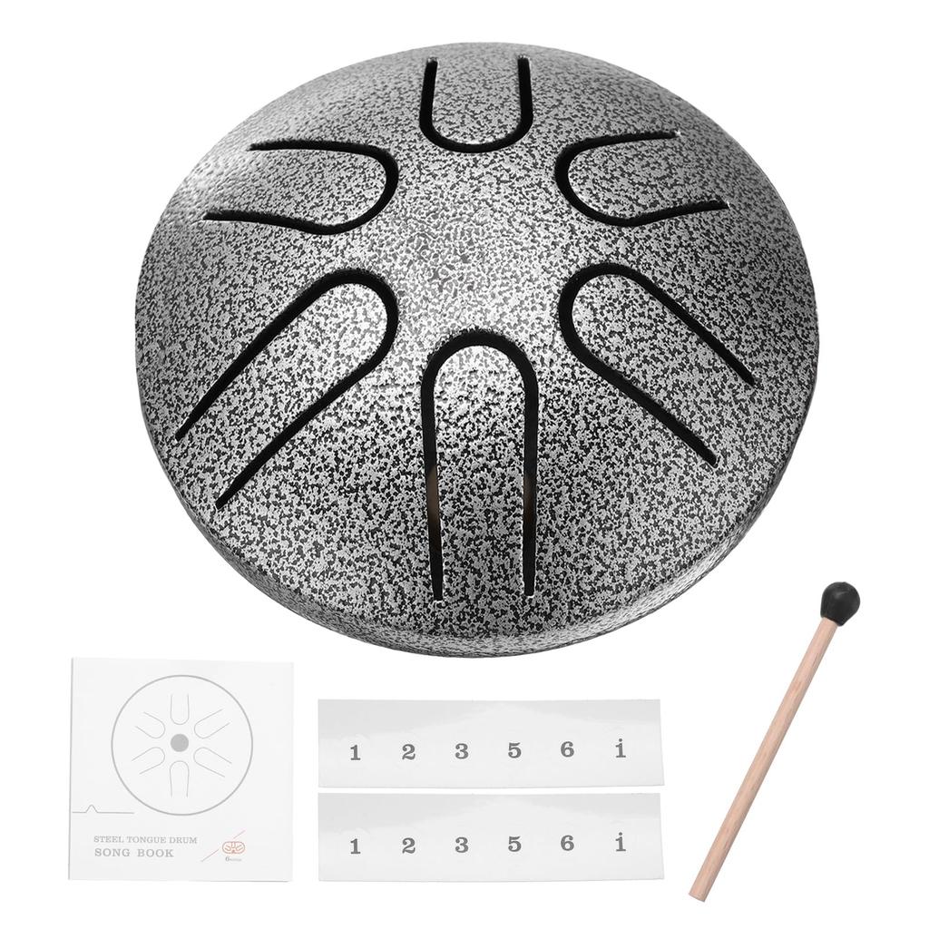 Uxcell Steel Tongue Drum, 3" 6-Note Mini Steel Hand Drum with Mallets and Sheet Music, Worry-Free for Yoga, Meditation, and Camping (Silver)