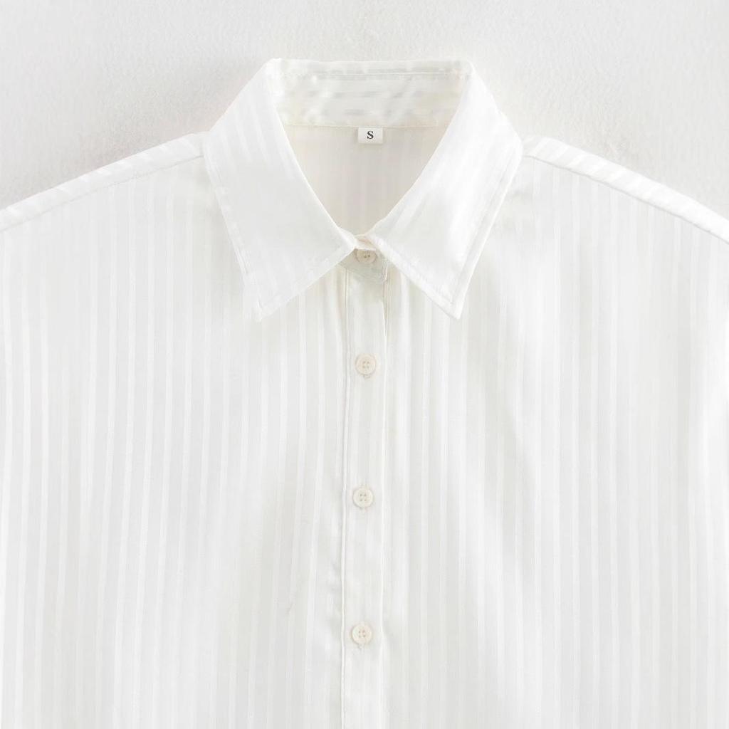 2025 Spring Women's European & American Style Simple White Silky Sun Protection Long Sleeve Shirt