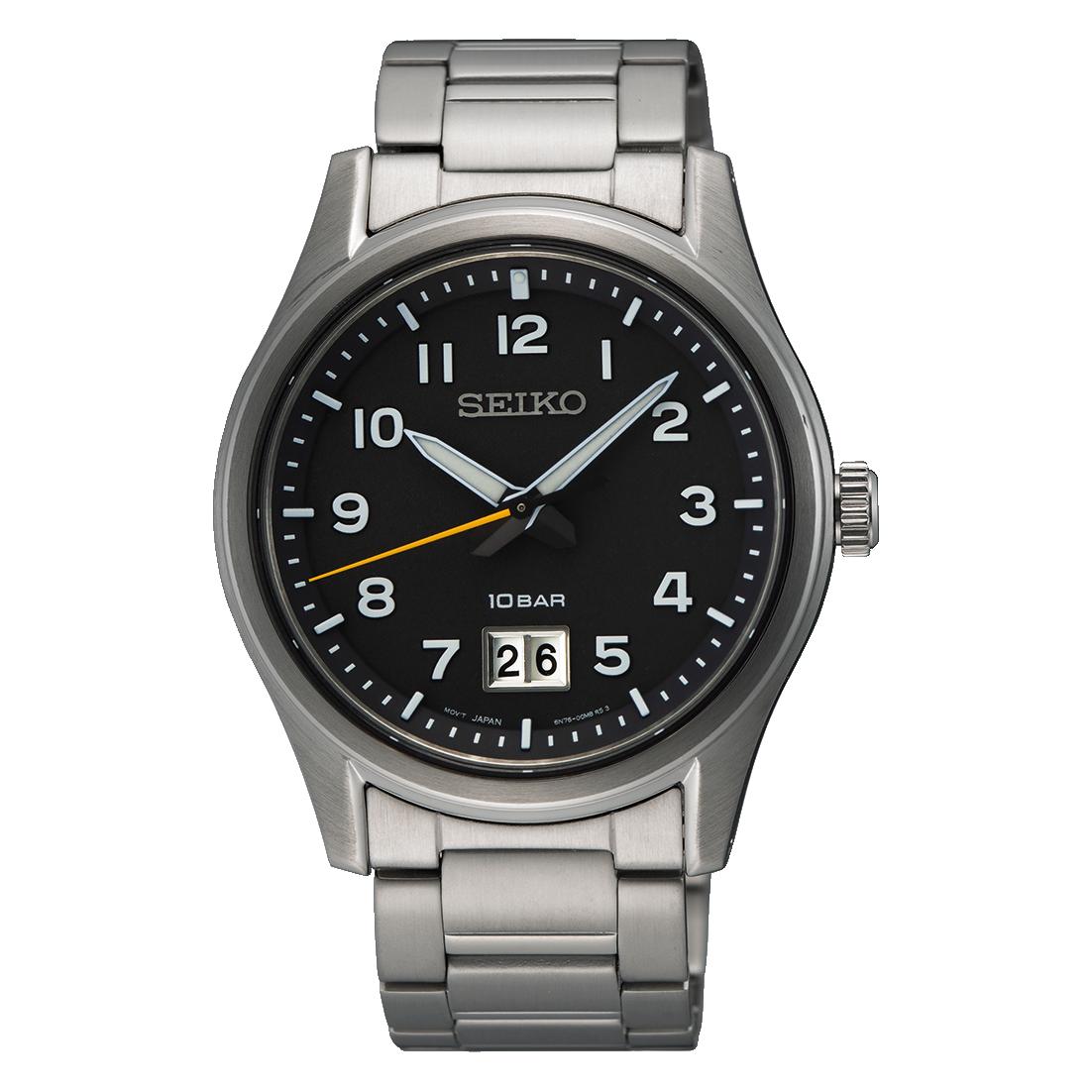Мужские часы Seiko Classic Quartz с черным циферблатом, 39 мм, SUR569P1 чёрный