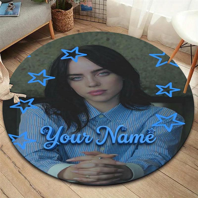 Billie Eilish Custom Name Round Area Rug,Carpet Rug for Living Room Bedroom Sofa Playroom Decor,Non-slip Floor Mat