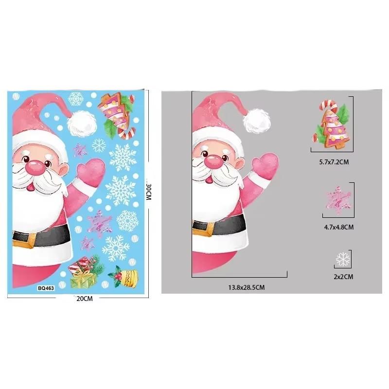Christmas Pink Santa Claus Stickers Xmas Ball Garlands Bell Snowman Static Stickers Merry Christmas Decor Happy New Year