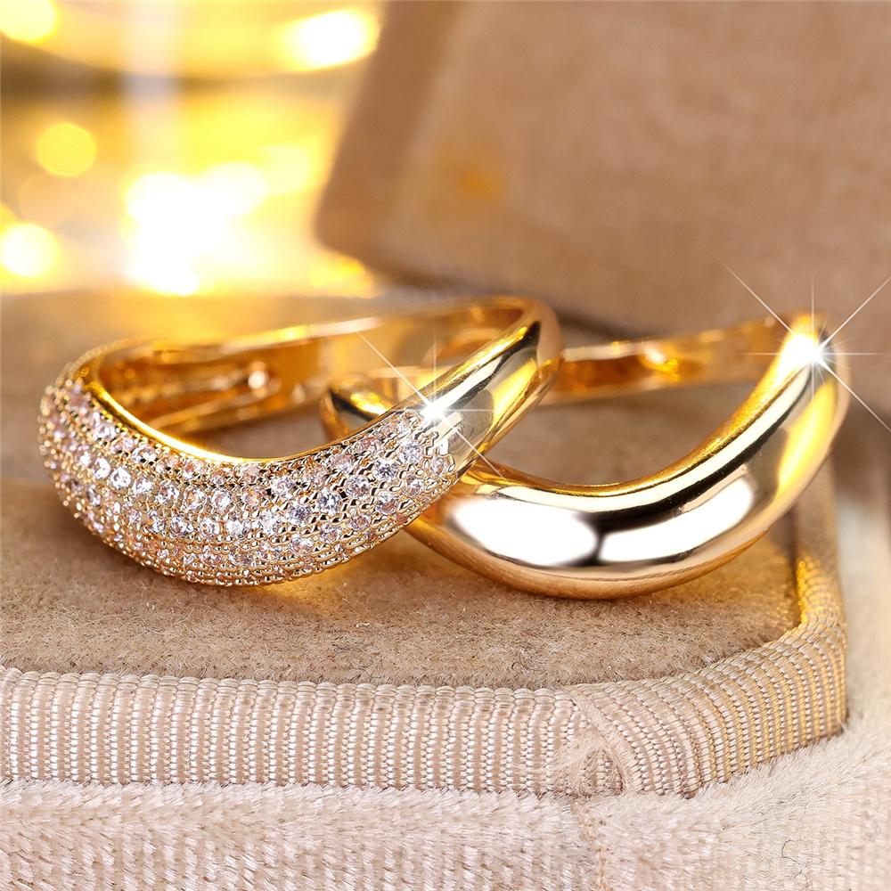 Female White Zircon Stone Engagement Ring Set Vintage Gold Color Bridal Wedding Bands Party Jewelry For Women