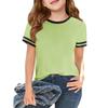 Girls Fashion Short Sleeve Round Neck Color Blocking Casual T-Shirt Top