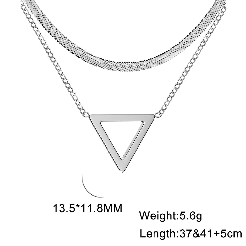 Cazador Geometric Circle Pendant Double Layer Necklace Stainless Steel Long Chain Necklaces for Women Birthday Gifts Jewelry