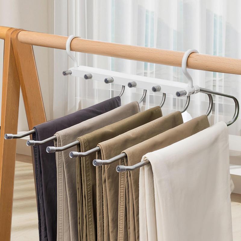Space Saving Hangers For Pants Anti-Slip 6-Layer Clothes Hanger Closet Organizers And Storage Slacks Jeans Trouser Rack For