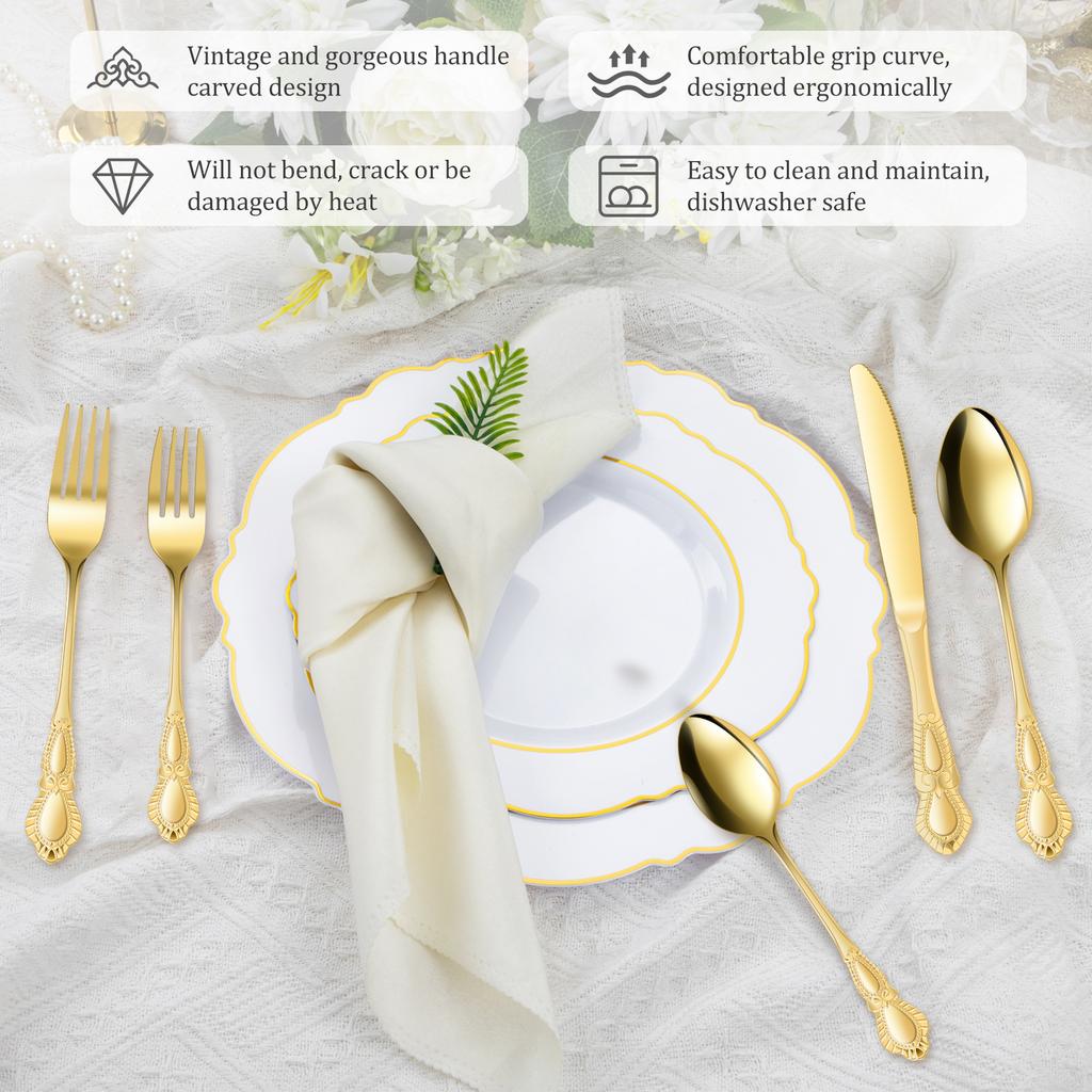 20 Pcs Vintage Silverware Set for 4 Stainless Steel Utensil Set Including Fork Spoon Picnic Travelling Ultralight Dinnerware