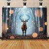 2D Fantasy Wald Hirsch Kulisse mit blauen Geweihen & Lichterketten Party Dekoration