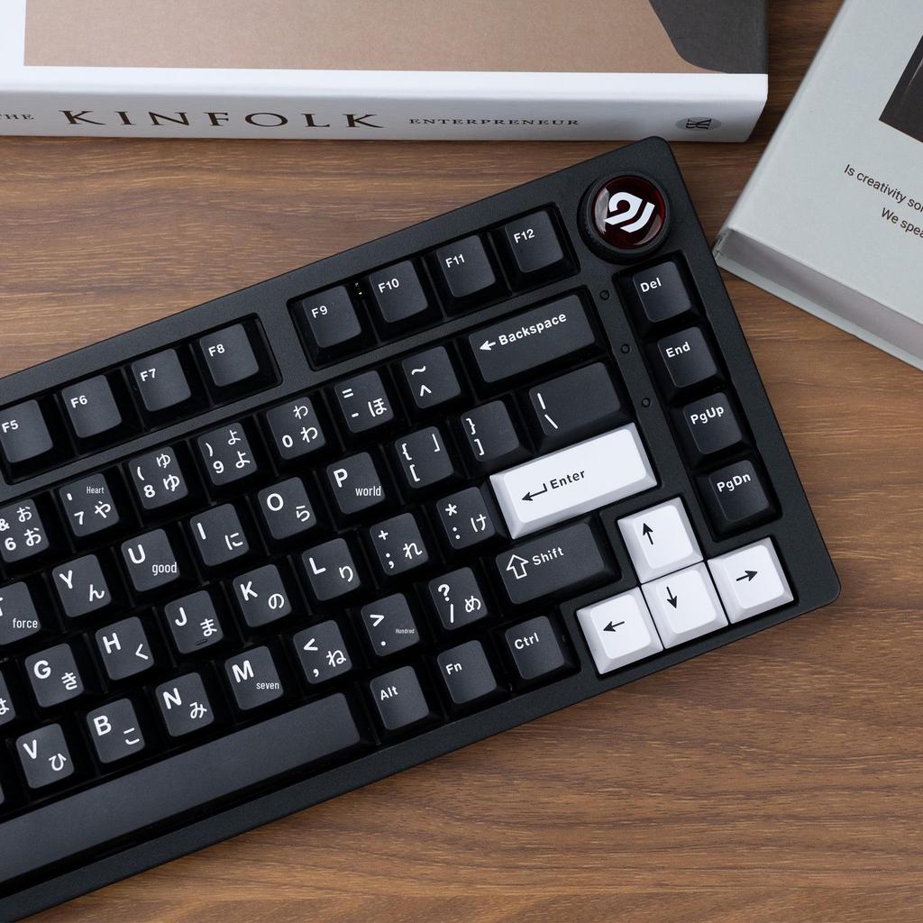 XVX "Minimalist Black" Keyboard Keycaps: Japanese, Korean, and Russian Engraved Opaque Black/White PBT.