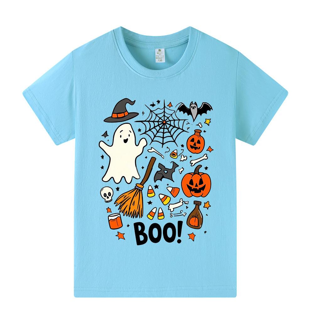A1653 T-shirt Manches Courtes Halloween Fantôme Garçons Filles