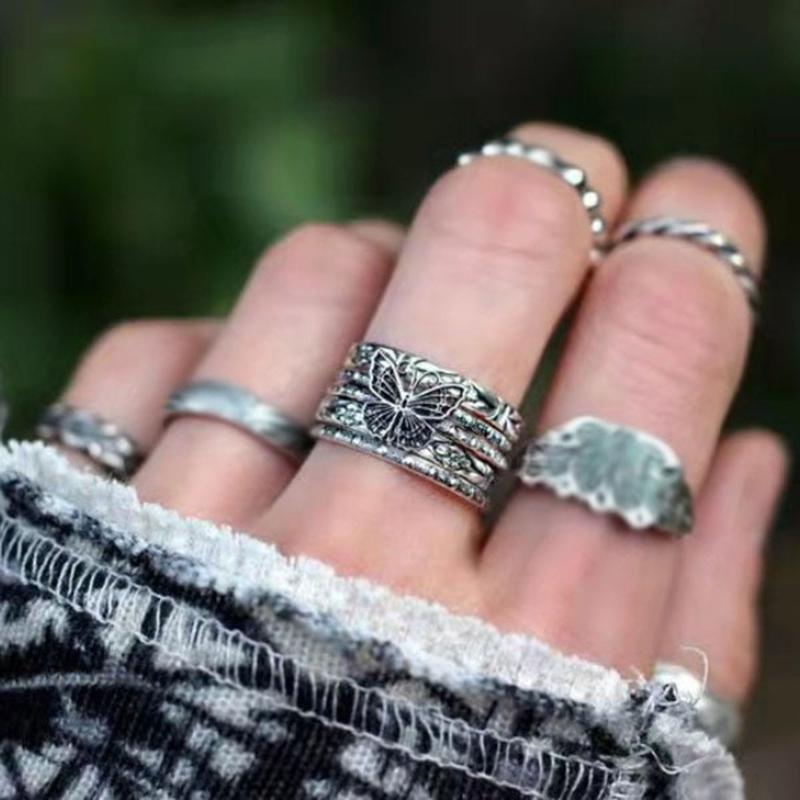 5Pcs Fashion Silver Color for Butterfly Rings for Women Male Lover Couple Rings Friendship Engagement Wedding Ring Open