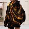 Women Plus Size Long Sleeve Zip Up Hoodie Red Black Abstract Printed With Drawstring Hood And Pockets