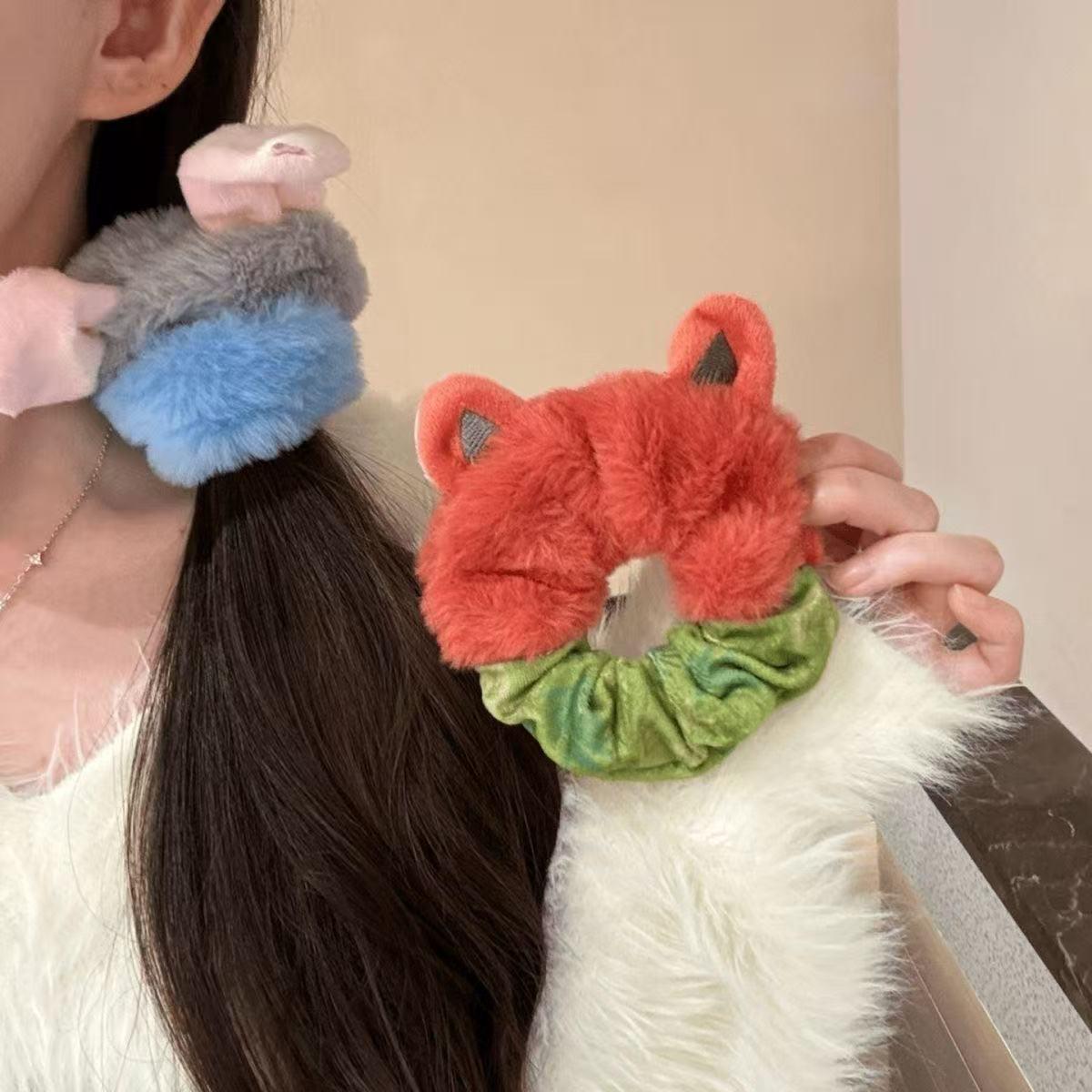 Plush Fox Ear Hair Tie - Cute Cartoon Autumn/Winter High Elastic Hair Accessory for Women