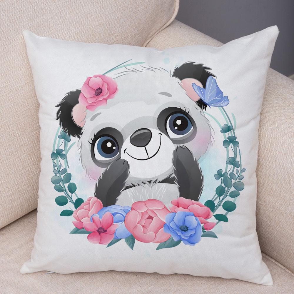 Cartoon Bird and Leaves Pillow Case Decor Cute Animal Lion Cushion Cover for Children Room Sofa Home Plush Pillowcase 45x45cm