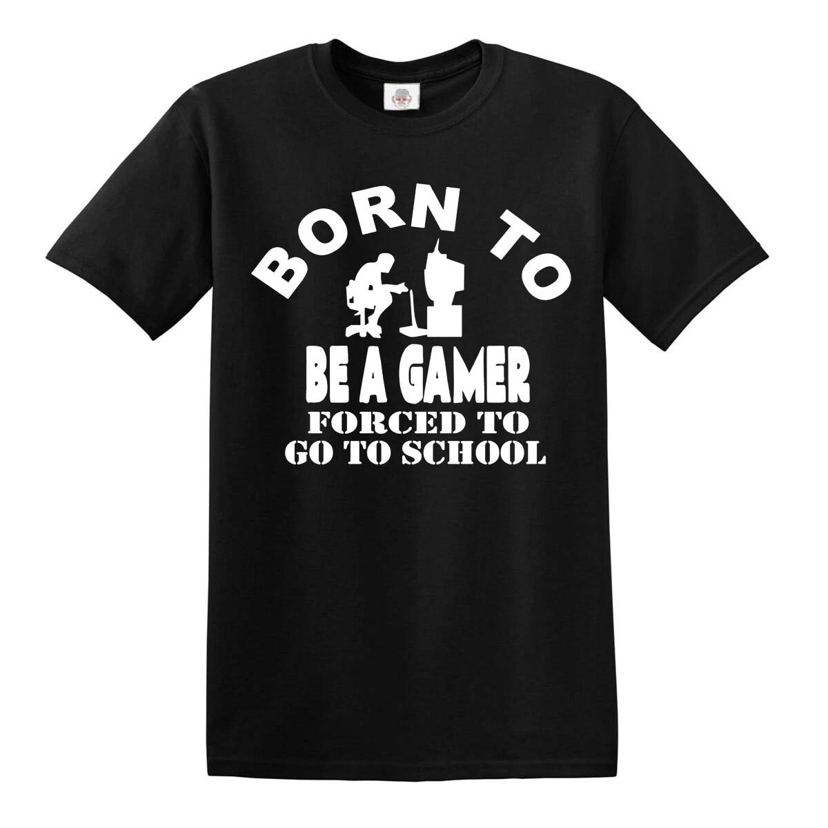 Born to Be Gamer Forced to Go to School T-Shirt Gaming Funny Kids Tshirt Gift to 120
