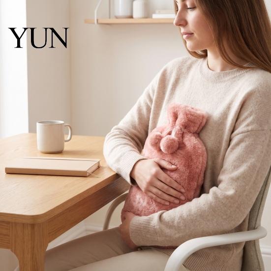 Winter Hot Water Bag 2L Bottle with Plush Cover, Pompom Drawstring Warm Bag, for Hands, Feet, Stomach Lightweight