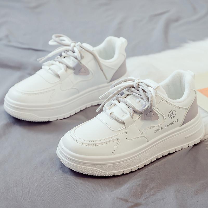 Velvet Little White Shoes Women's Autumn and Winter New Versatile Sports and Leisure Board Shoes Winter Cotton Shoes