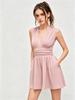 European & American Style Deep V-Neck Sleeveless Jumpsuit, Women's Summer Waist-Cinching Wide-Leg Shorts