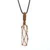 Hand-Woven Double-Pointed Hexagonal Prism Crystal Rough Stone Natural Stone Brown Mesh Pocket Necklace N712