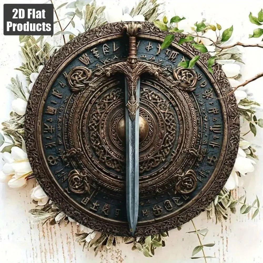 Round Metal Poster, Retro Embossed Viking Shields, Home & Garage Decor