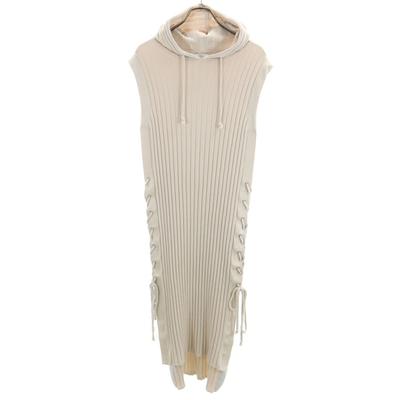 AMERI UNDRESSED Linen Blend No Sleeve Rib Knit Long Dress Beige Women Used