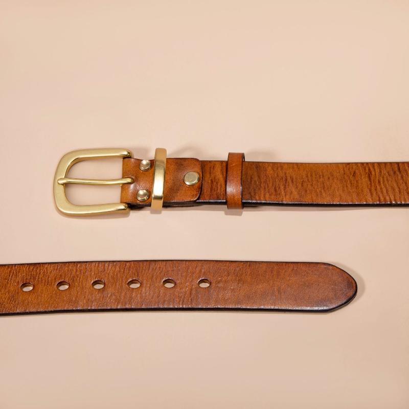 First Layer Cowhide Belt, Simple Copper Pin Buckle Men's Decorative Versatile Leather Belt