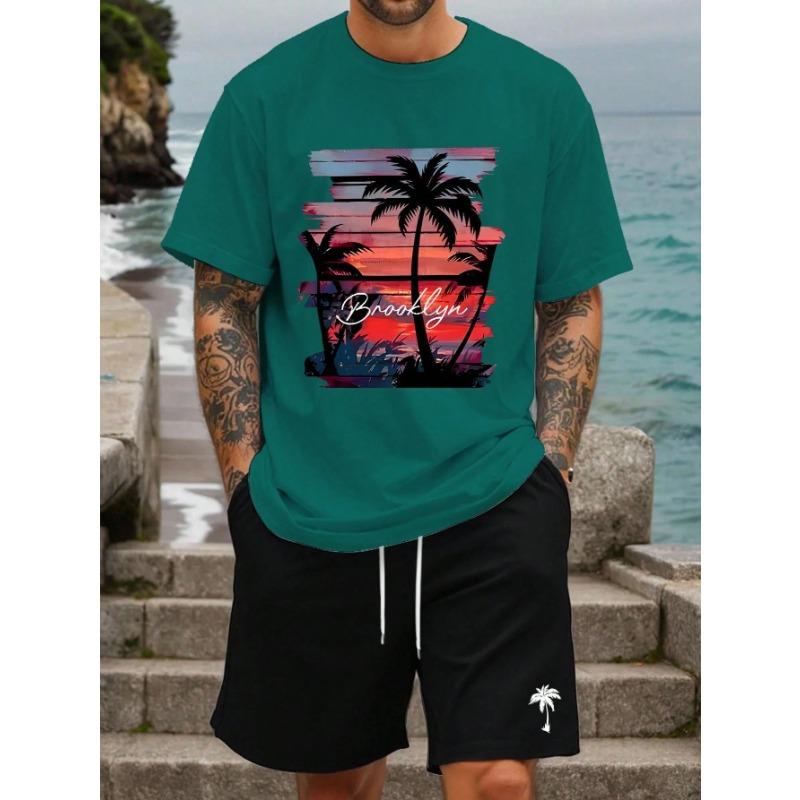 Summer Men's Sportswear Short Sleeve T-shirt Suit Two-piece Outdoor Travel Clothing Oversized Man Shorts Training Clothes