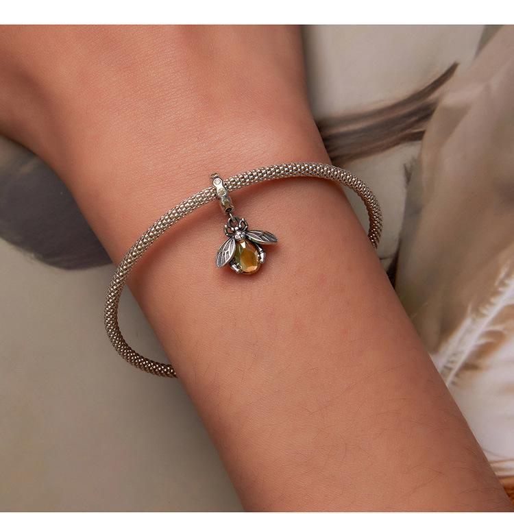 Sterling Silver S925 Bi Hänge Armband med Bikaksmönster Zirkon Accenter