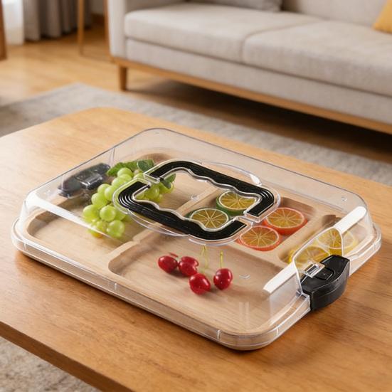 Holz-Bento-Box mit Deckel & Griff Mehrkammer-Mittagessensbehälter für Snacks und Unterhaltung Tragbare auslaufsichere Charcuterie-Platte für Meal Prep