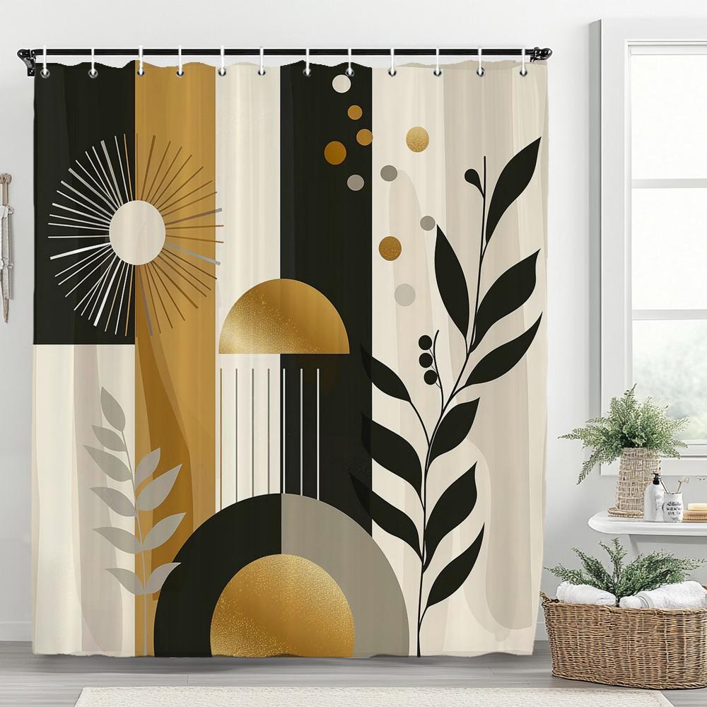 1Pc Abstract Tropical Leaf Printed Waterproof Shower Curtain With 12 Hooks, Bathroom Divider, Bathroom Decor Window Curtain