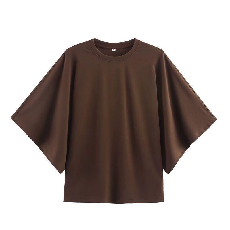 Kaslead New Women clothes Western Style Fashion Laminated Decorative Sleeve round Neck Short Sleeved T-shirt 4424154