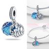 Inlagda Zirkon Berlockpärlor Koppar Blå Skogsalv Rådjur Hängande Passar Original Armbandsarmband Berlocker Hänge Smycken