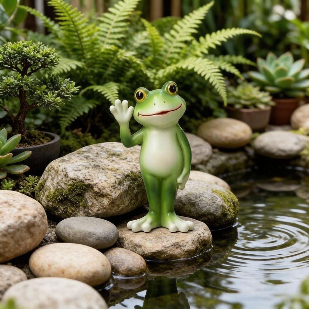 Cute Style Cartoon Frog Figurine Creative Craft Frog Garden Decor  Courtyard Gardening