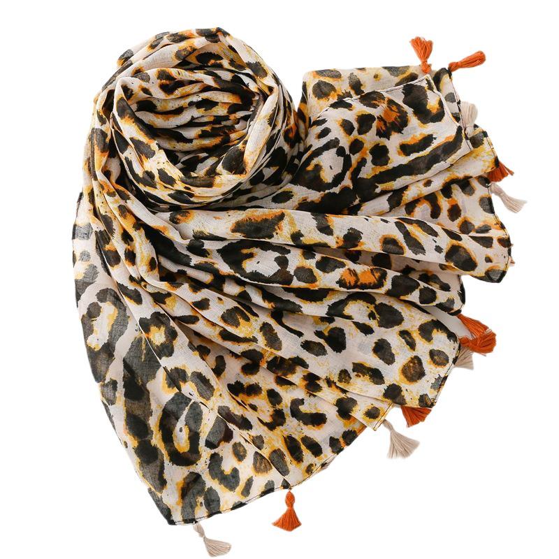 European and American Cotton-Linen Feel Gold Leopard Silk Scarf, Sun Protection Shawl for Women
