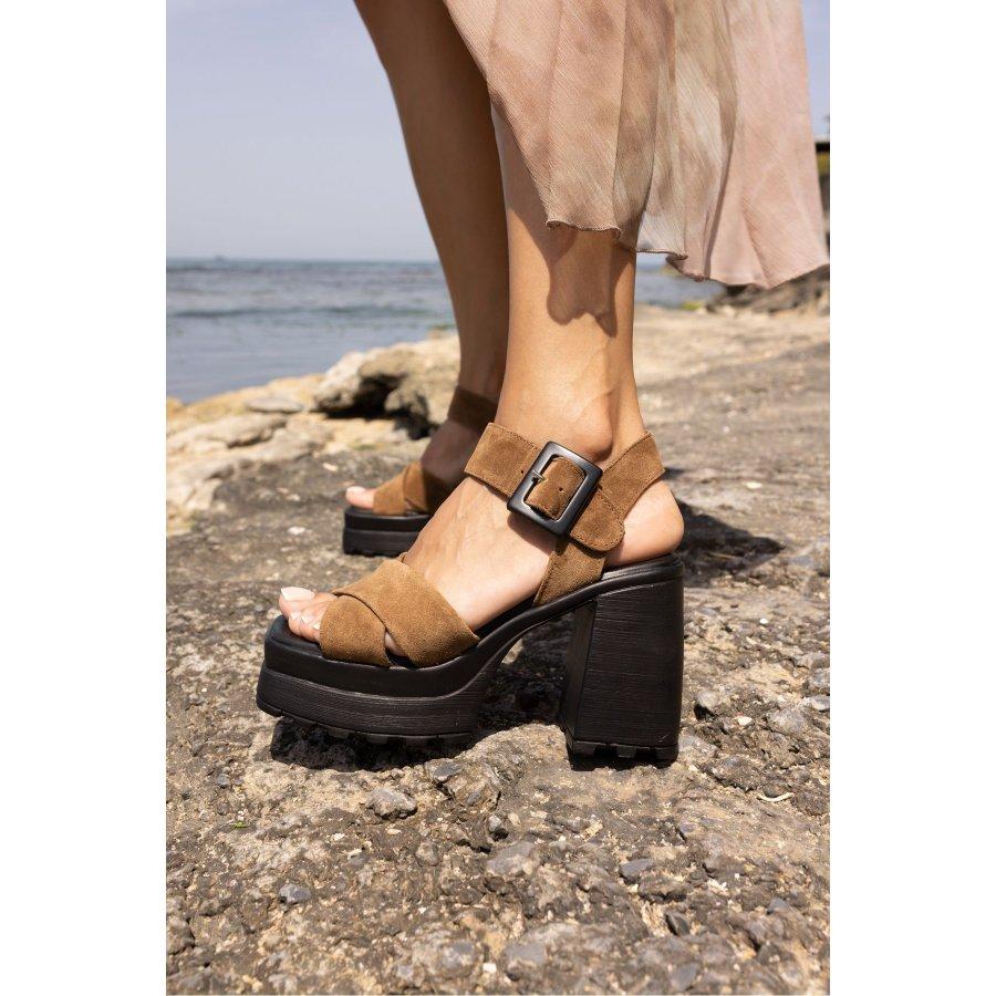 Women's Genuine Leather Chunky Plaform Heel Sandals
