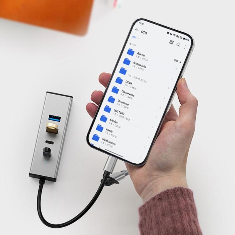 4 Port USB 3.2 Hub with USB C Port 10Gbps Data Transfer Wide Compatibility for Laptops Tablets Smartphones and More