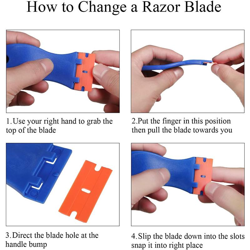 Plastic Razor Blade Scraper with 100 Pcs Plastic Blades Window Cleaning Scraper for Removal Glue Labels Sticker on Car Glass