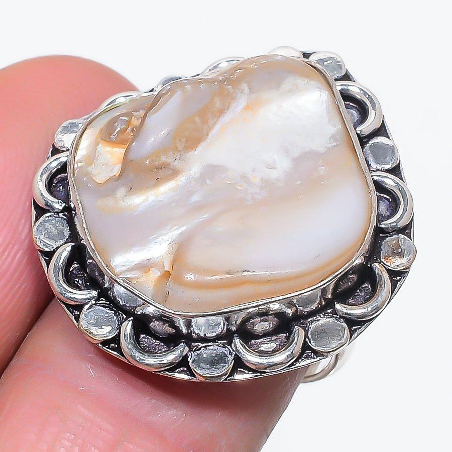 

Biwa Pearl Handmade 925 Sterling Silver Jewelry Ring Size 7 u5U68