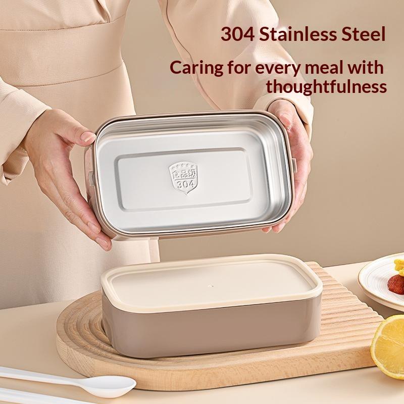 304 Stainless Steel Lunch Box 2 Layers Divided Microwavable Bento Box For Students Office Worker Portable Sealed Food Containers